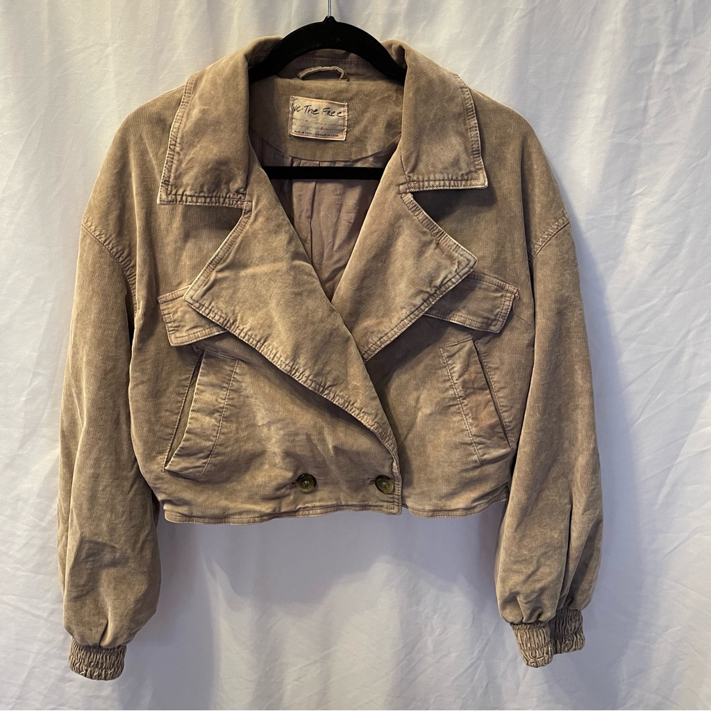 We The Free Cropped Jacket Puffer Long Sleeve Women’s Small Biker Moto Neutral